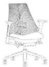 A black-and-white trade dress featuring a line drawing of a Sayl Chair.